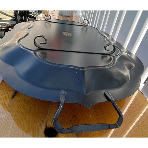 Black Vintage Hand-Painted Footed Toleware Serving Tray, Floral, Made in USA - Picture 6 of 10